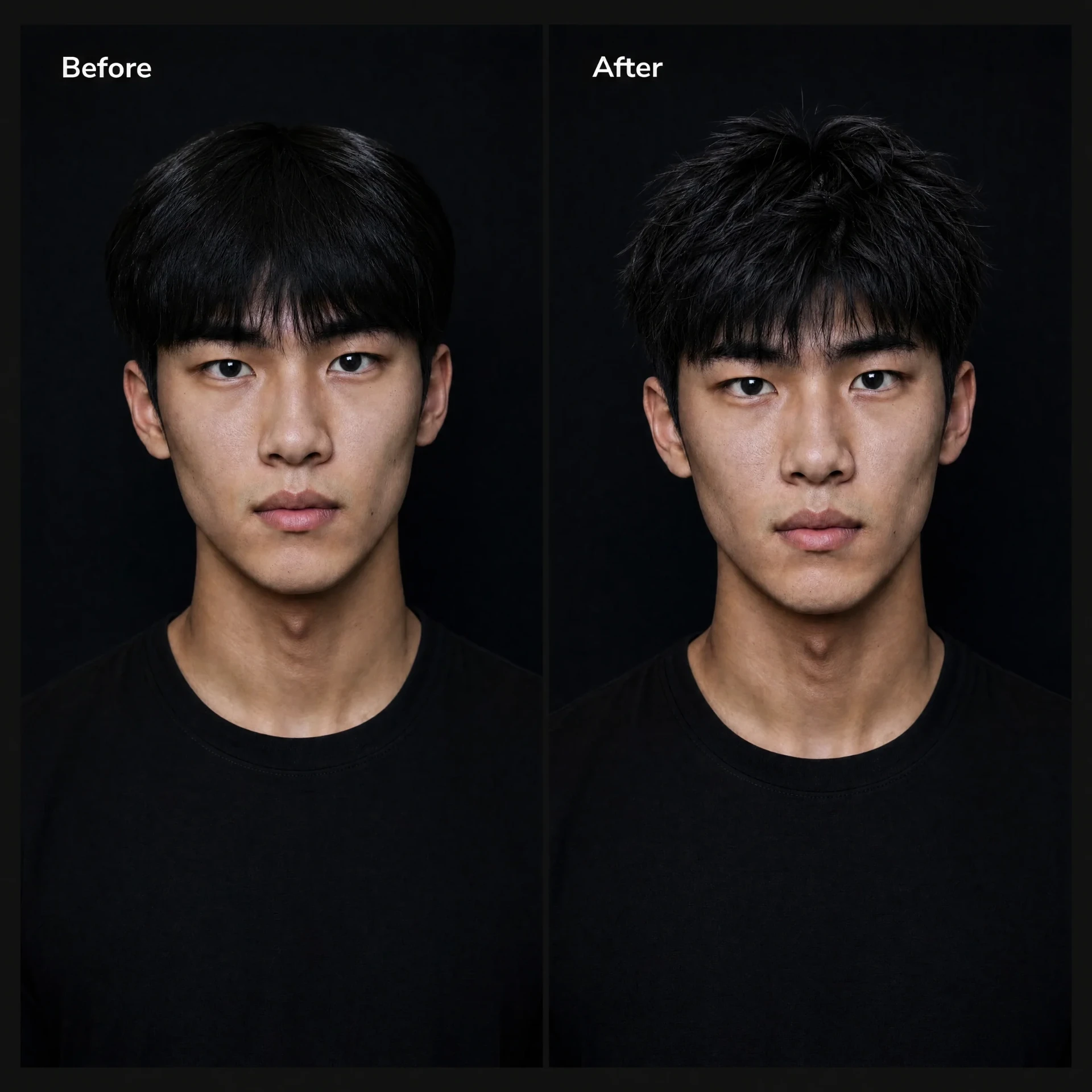 Before and after styling with the complete BlackMask routine