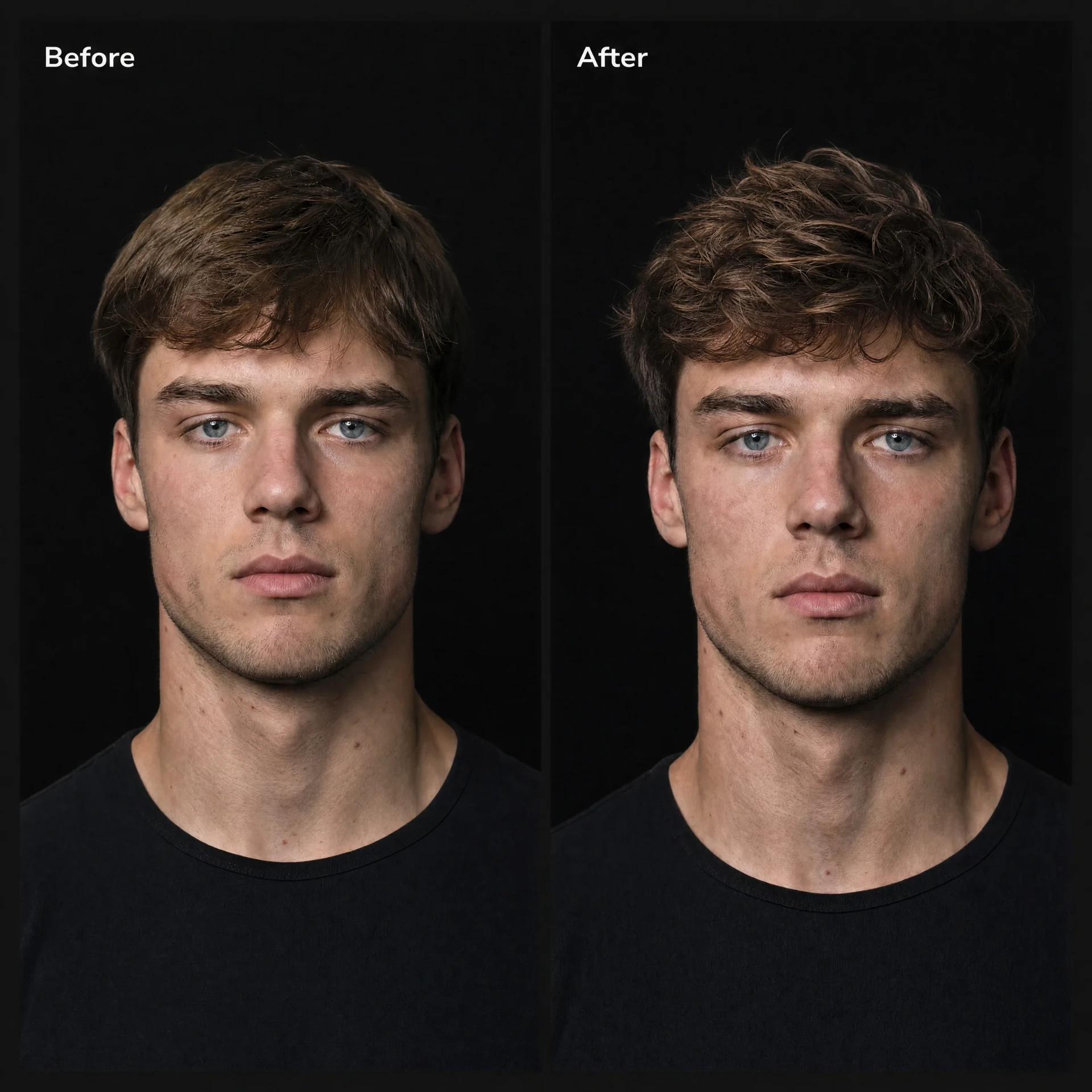 Before and after styling with the complete BlackMask routine