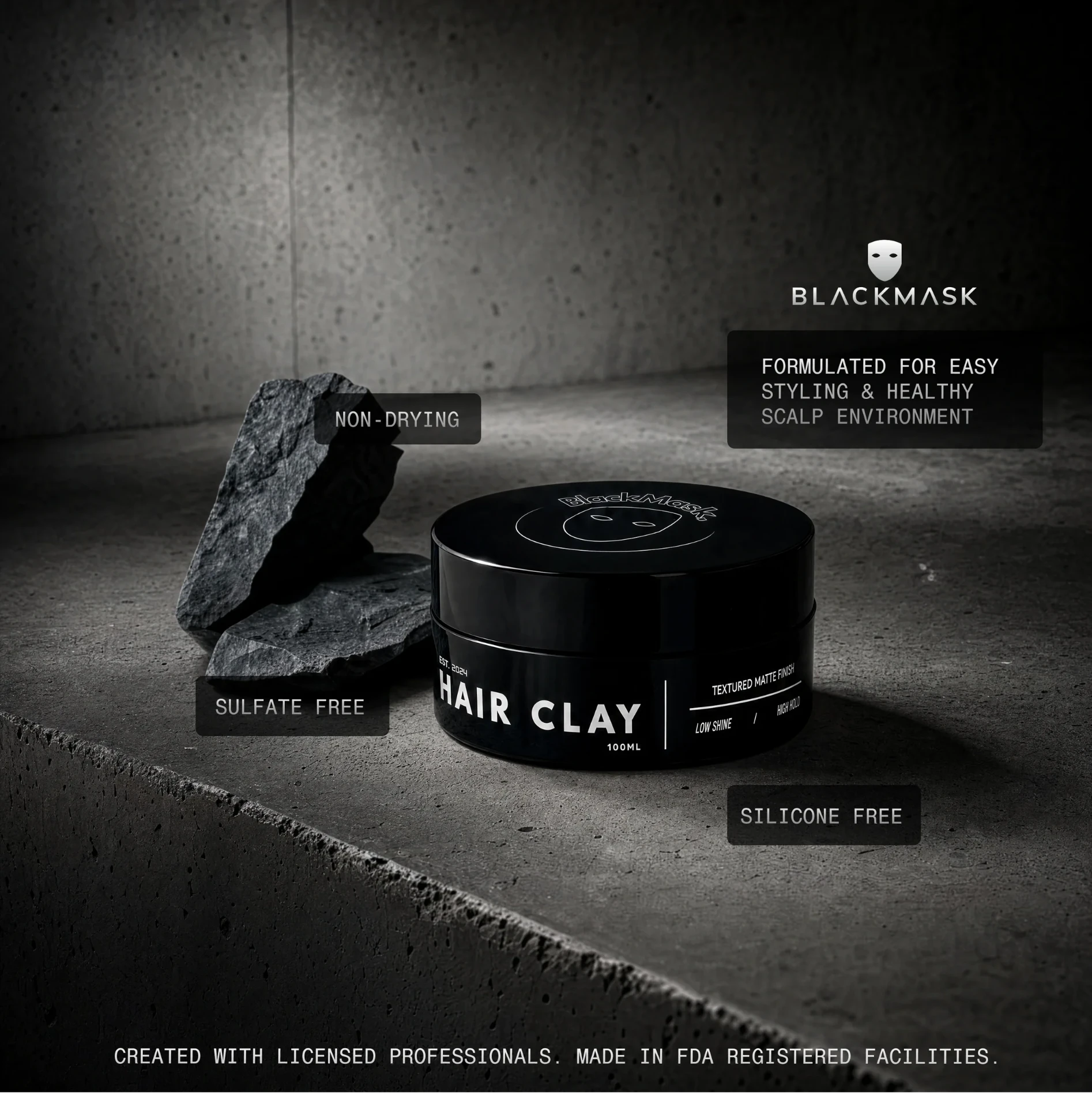 BlackMask Hair Clay — non-drying, sulfate free, silicone free