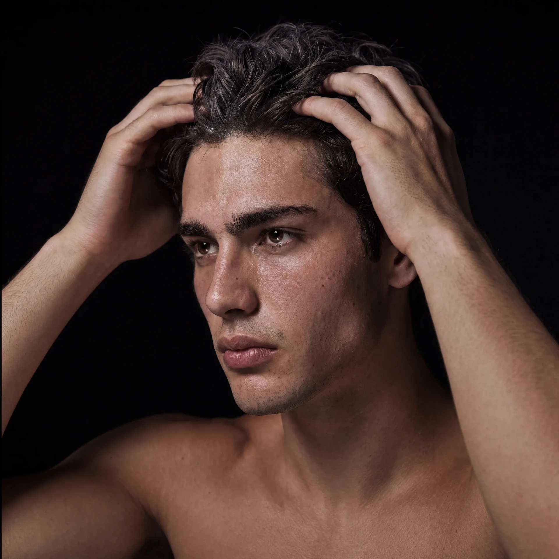 Man styling his textured hair with his hands