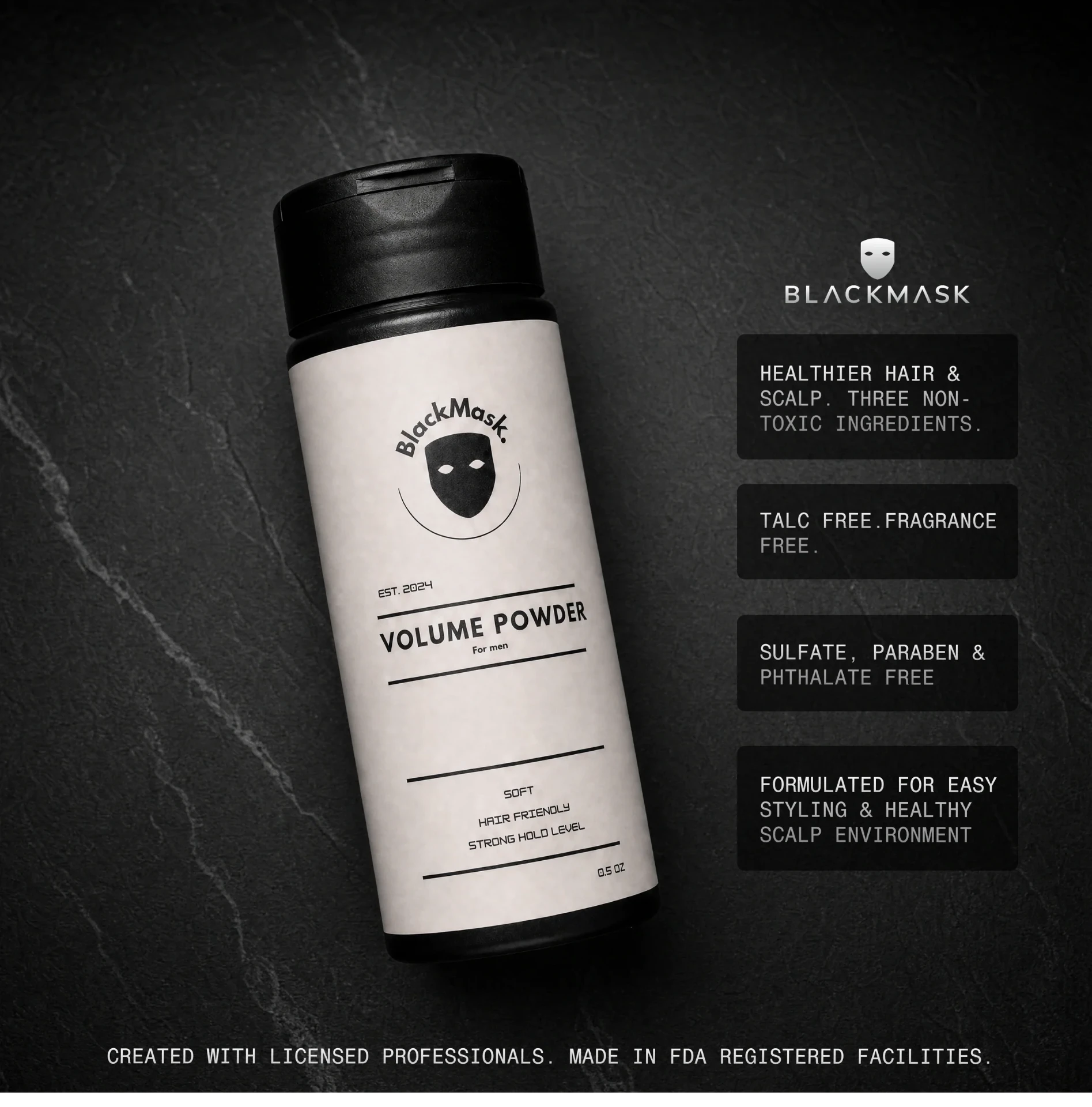 BlackMask Volume Powder — talc free, fragrance free, sulfate, paraben & phthalate free